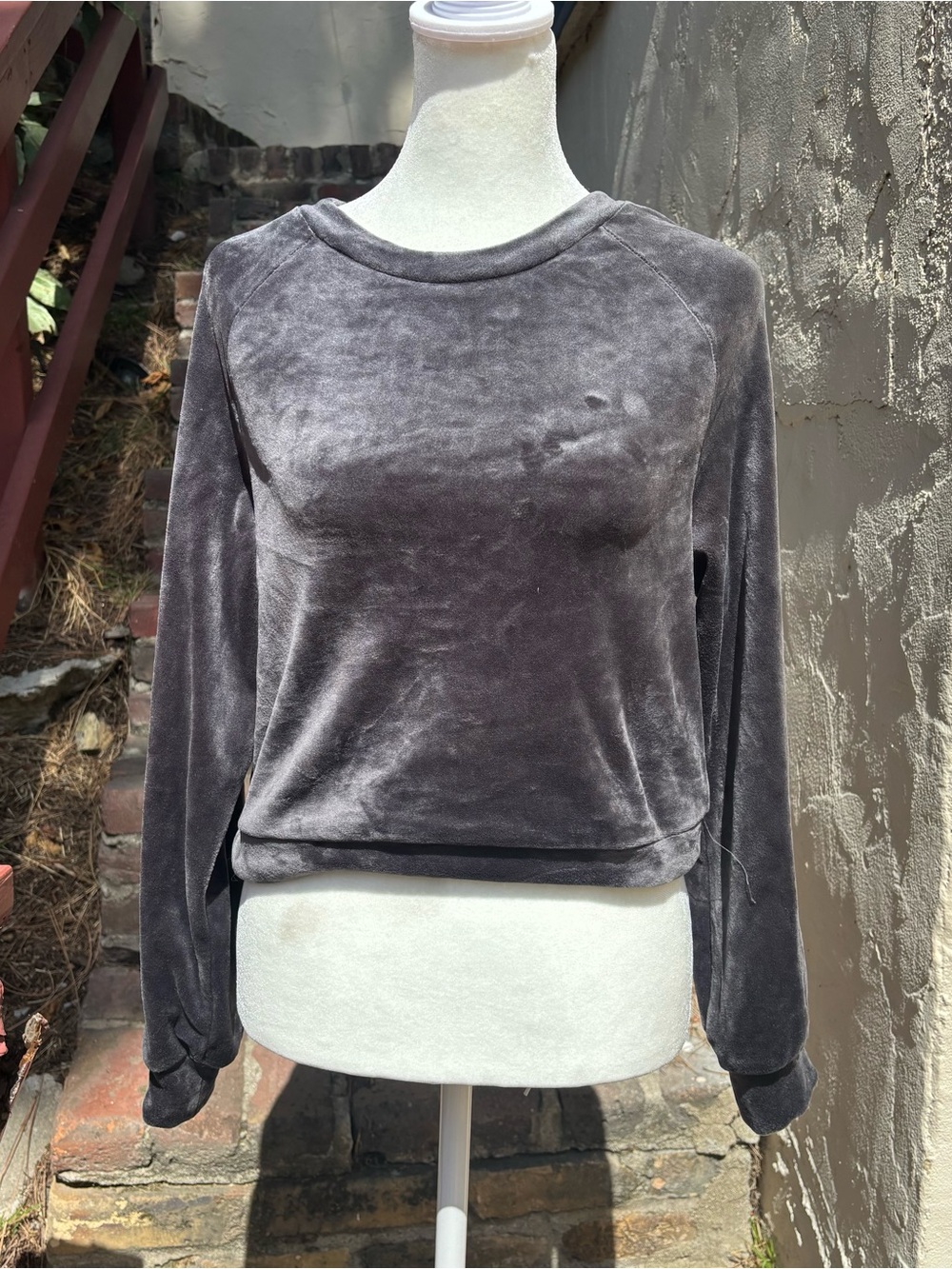 UGG Beckner Cropped Gray Velvet Long Sleeve Pullover Sweatshirt - Picture 4 of 9